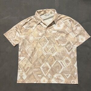 Vintage‎ LILLY DACHE mens Shirt DISCO club POLO Golf XL beige OPEN COLLAR 70'S
